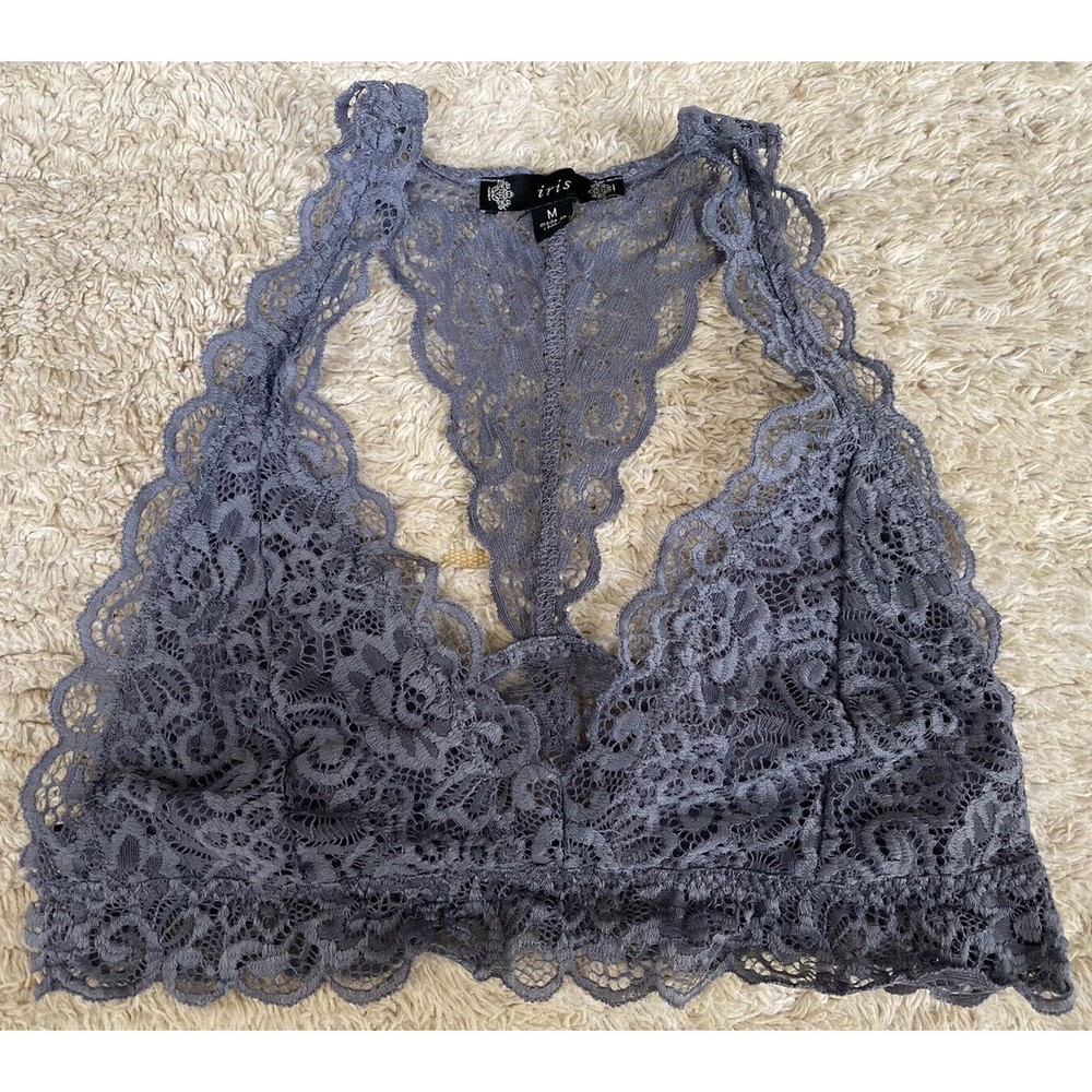 Iris Bralette Wireless Triangle Bra, Lacy, Size M